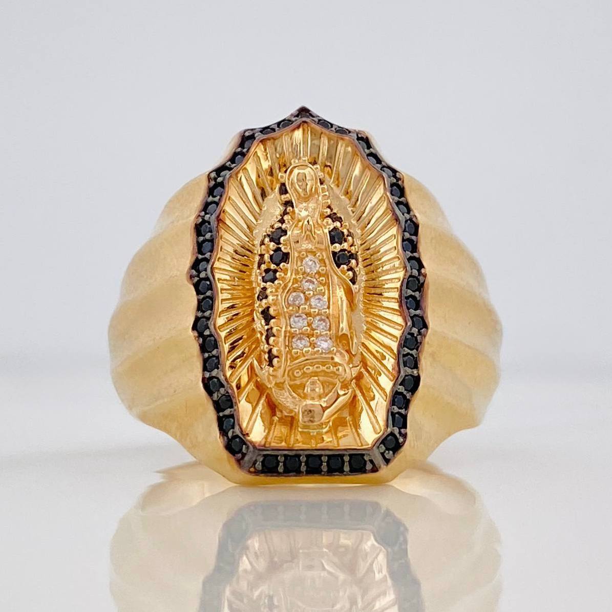 Anillo Virgen Guadalupe 10.75g / T10 3/4 Dos Oros Negro Amarillo 18K