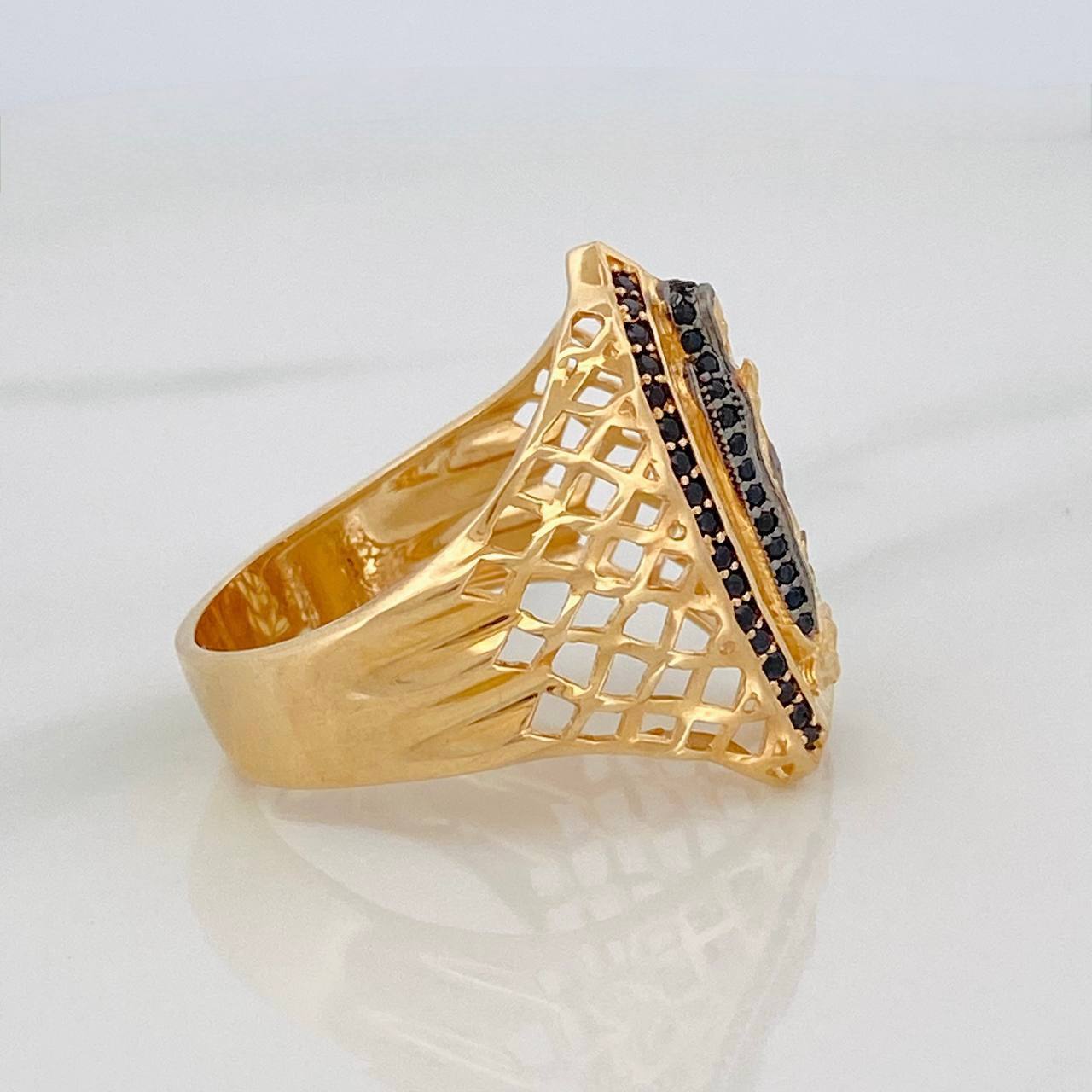 Anillo Virgen Guadalupe 8.4g / T11 1/4 Dos Oros Negro Amarillo 18K