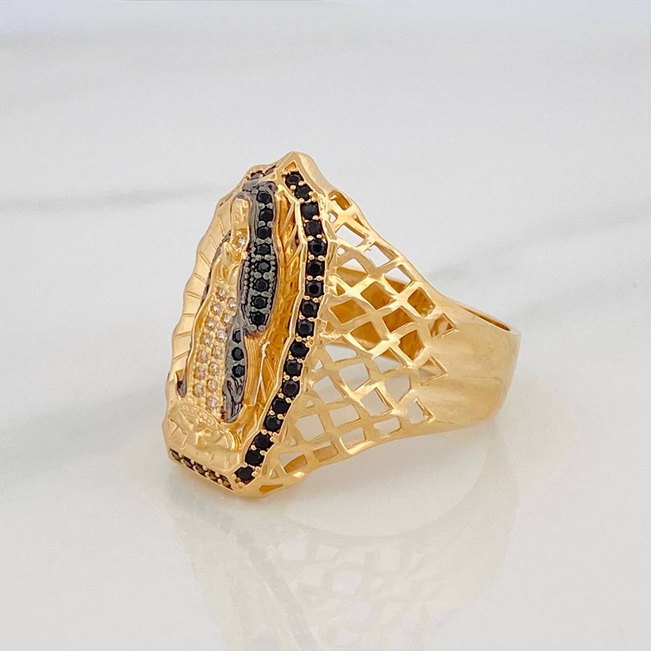 Anillo Virgen Guadalupe 8.4g / T11 1/4 Dos Oros Negro Amarillo 18K