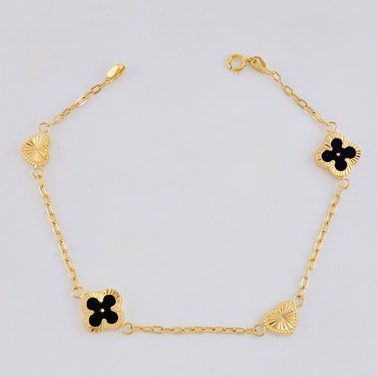 Pulso Cajón Trébol Corazón Diamantado 2.65g / 18.5cm / 1.6mm Oro Amarillo 18K
