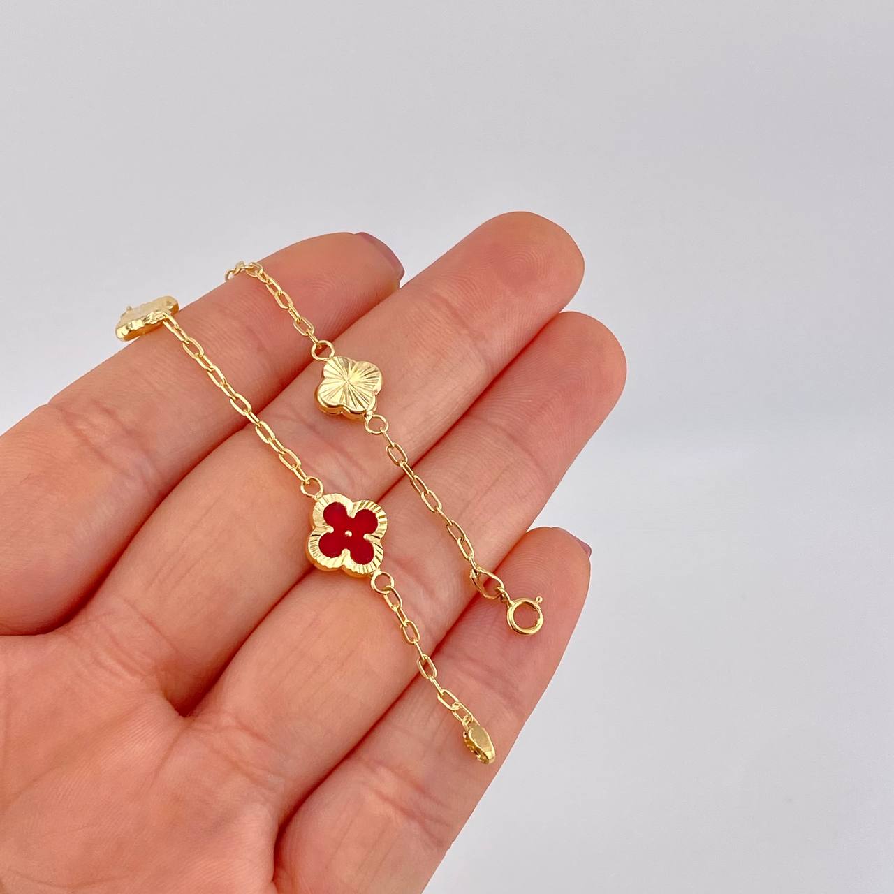 Pulso Cajón Trébol Diamantado 2.7g / 18.6cm / 1.6mm Oro Amarillo 18K