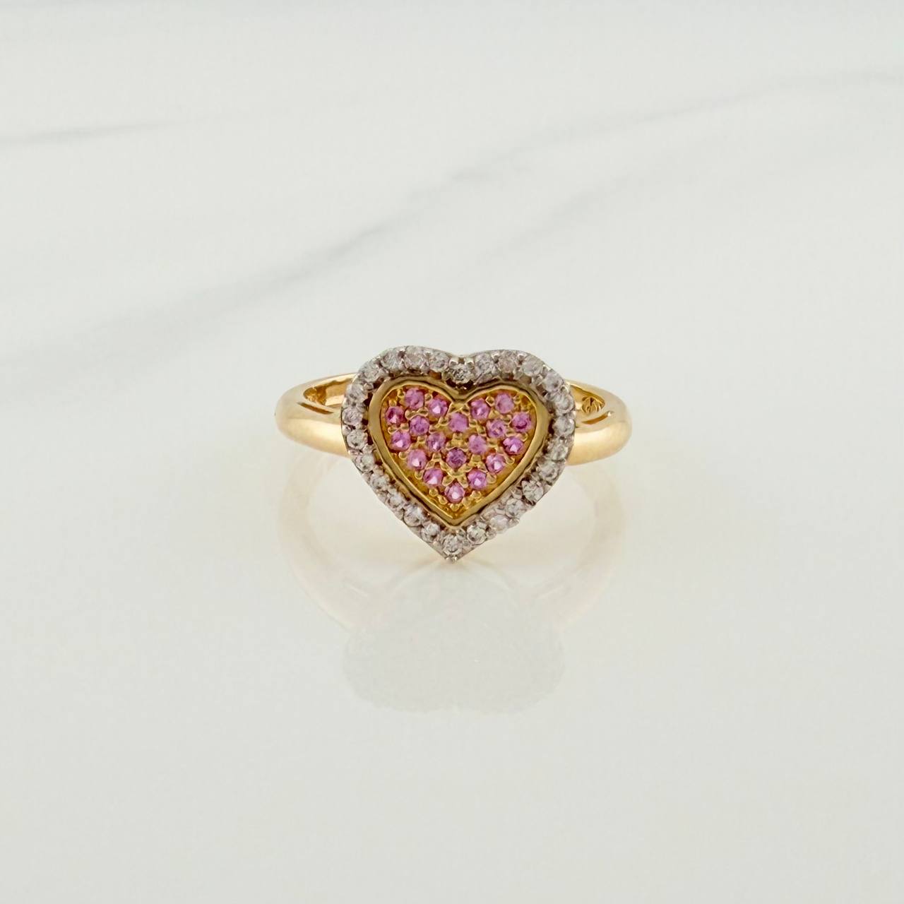 Anillo Corazon Tupido 2.5gr / 5 1.4 / Dos Oros Amarillo Blanco 18K &