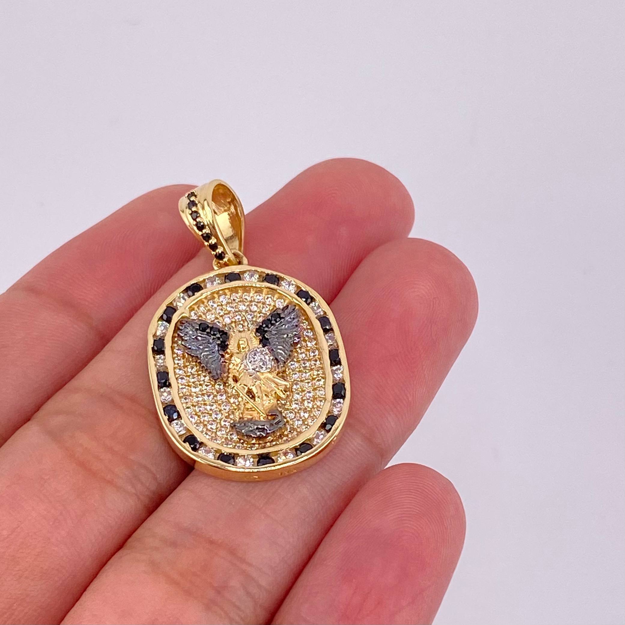 Dije Placa San Miguel 6.9g / 3.4cm Dos Oros Amarillo Blanco 18K
