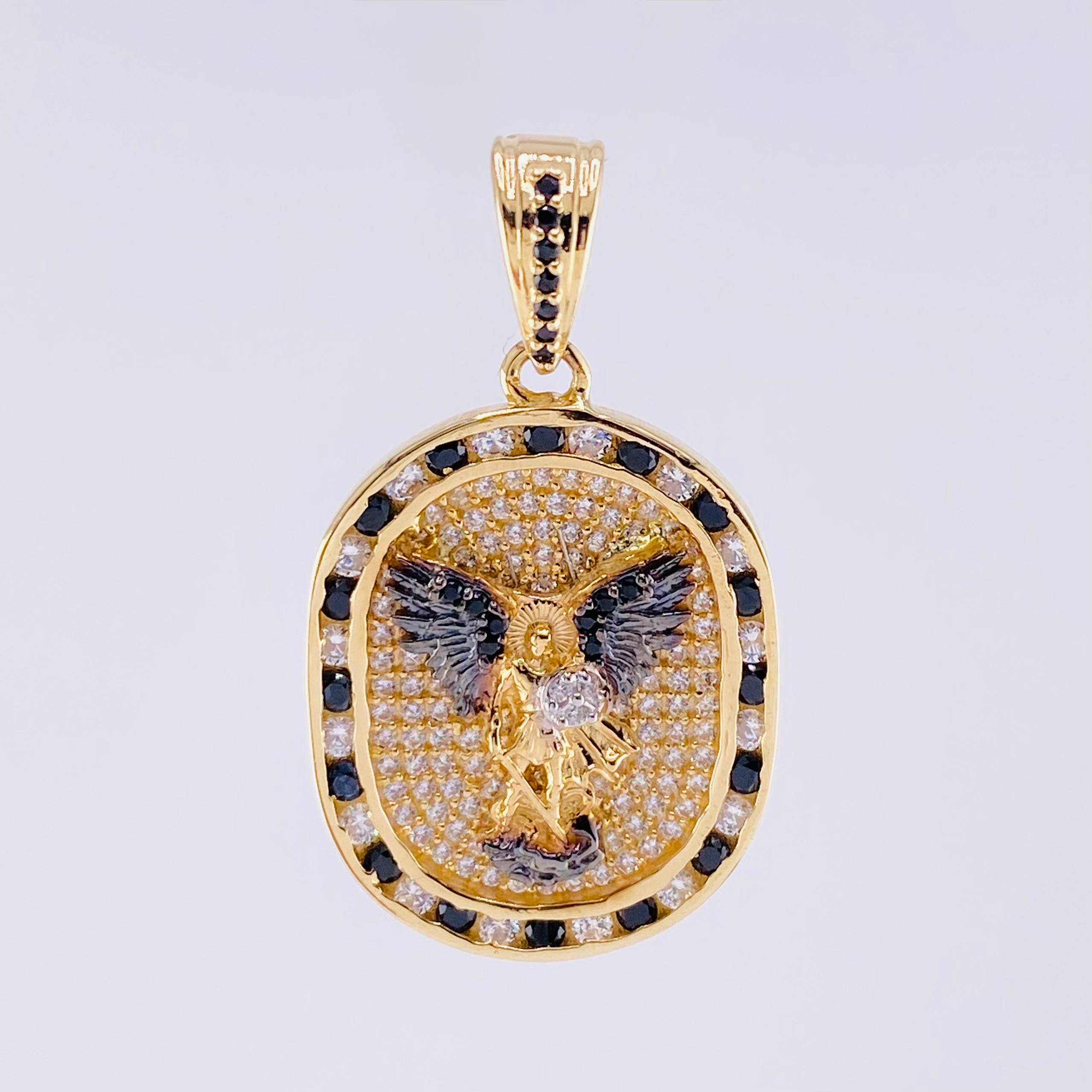 Dije Placa San Miguel 6.9g / 3.4cm Dos Oros Amarillo Blanco 18K