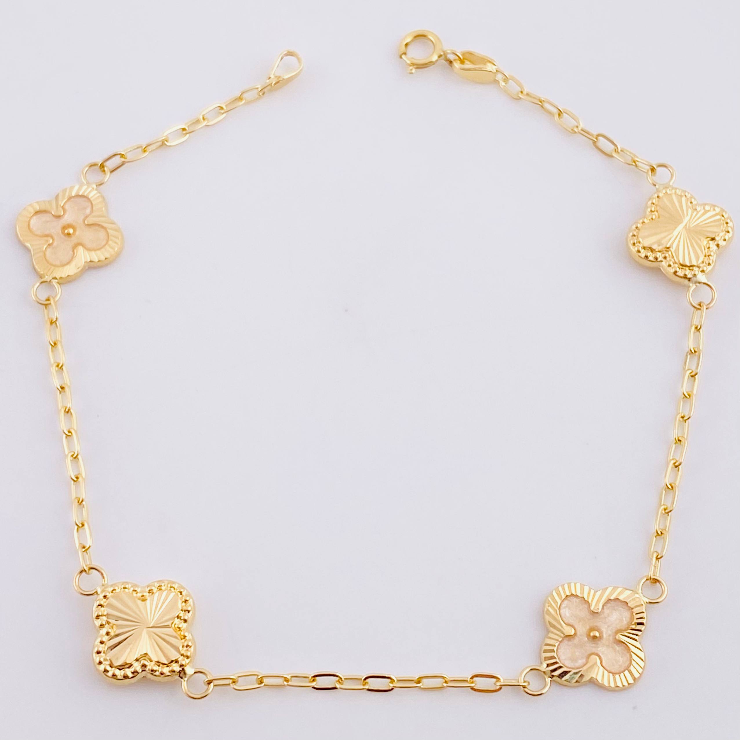 Pulso Cajón Trébol Diamantado 2.75g / 18.9cm / 1.6mm Oro Amarillo 18K