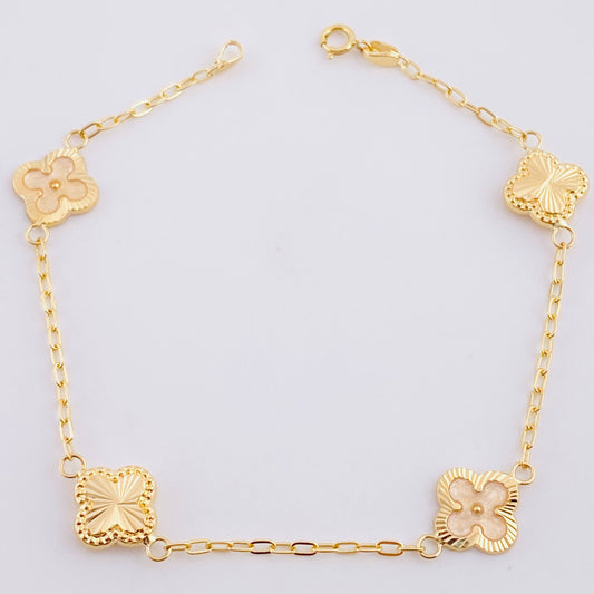 Pulso Cajón Trébol Diamantado 2.75g / 18.9cm / 1.6mm Oro Amarillo 18K