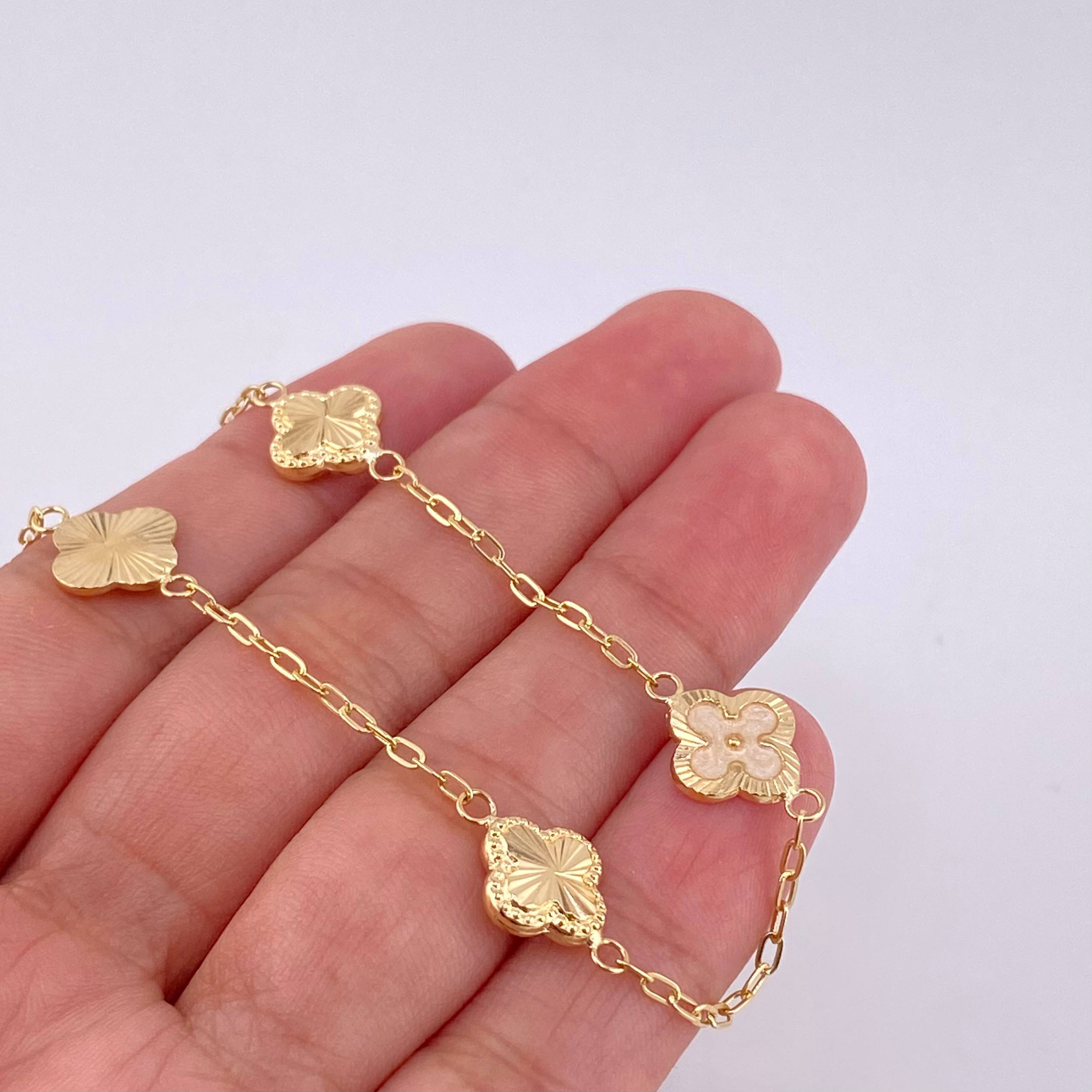 Pulso Cajón Trébol Diamantado 2.75g / 18.9cm / 1.6mm Oro Amarillo 18K
