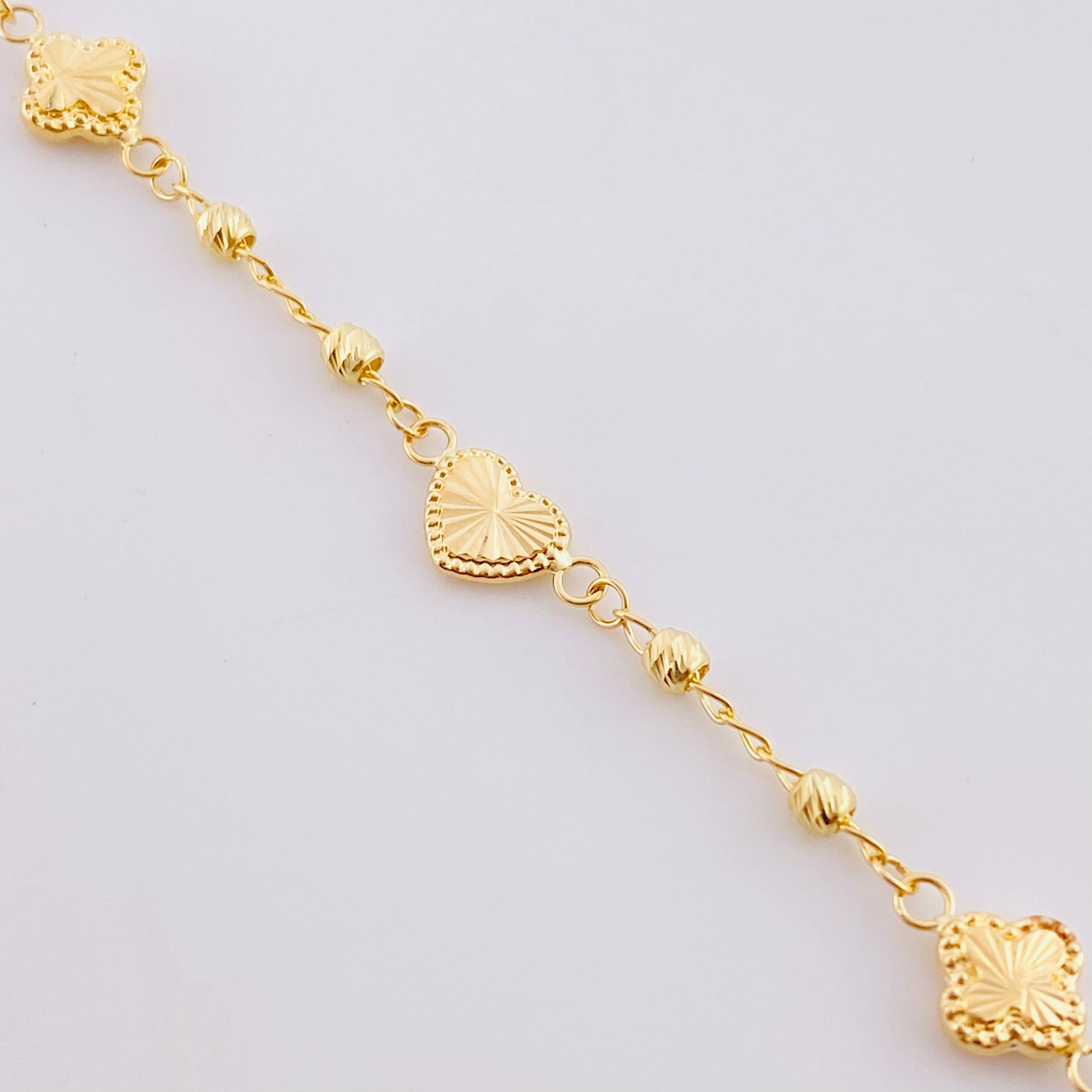 Pulso Militar Trébol Corazón Diamantado 2.6g / 19cm / 2.7mm Oro Amarillo 18K