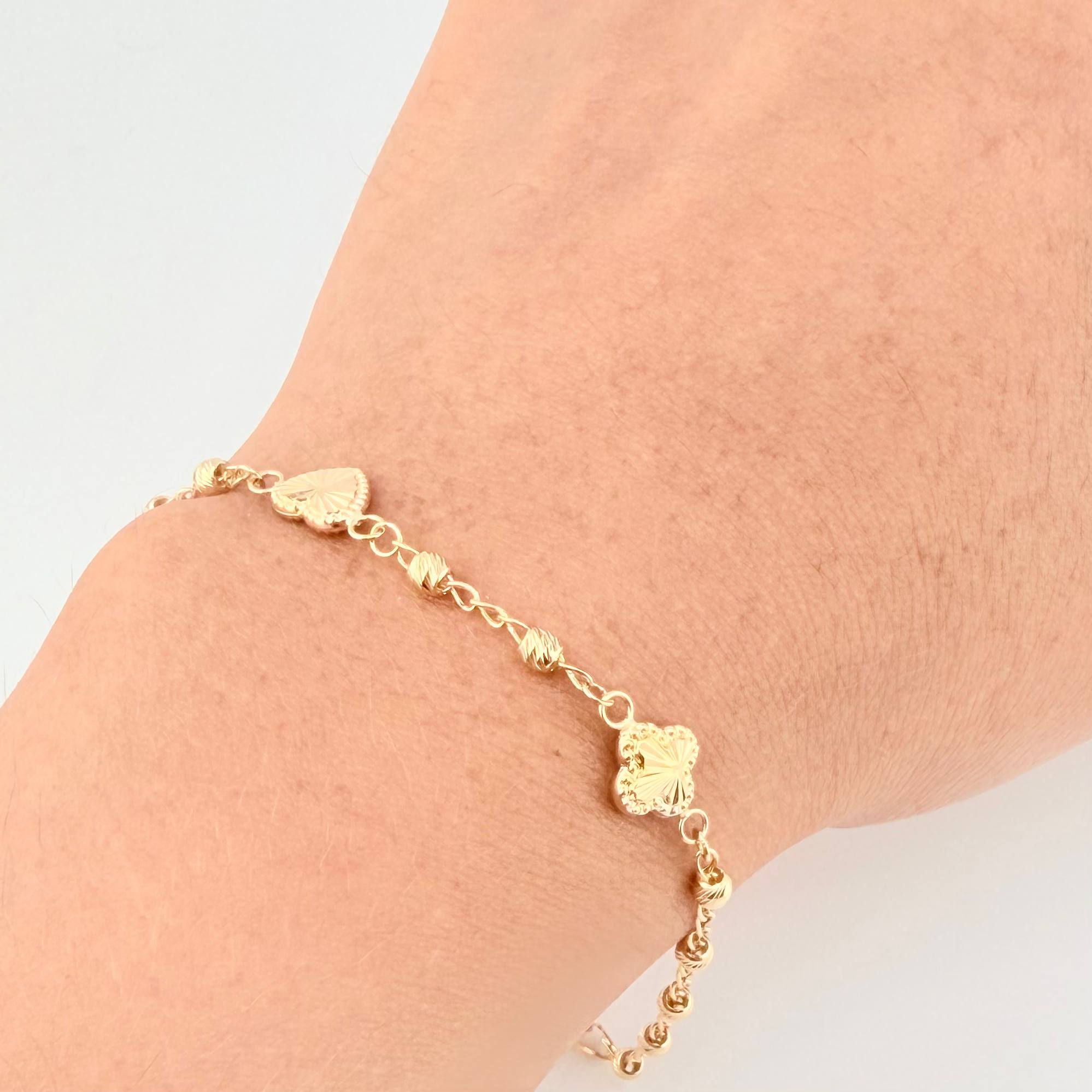 Pulso Militar Trébol Corazón Diamantado 2.6g / 19cm / 2.7mm Oro Amarillo 18K