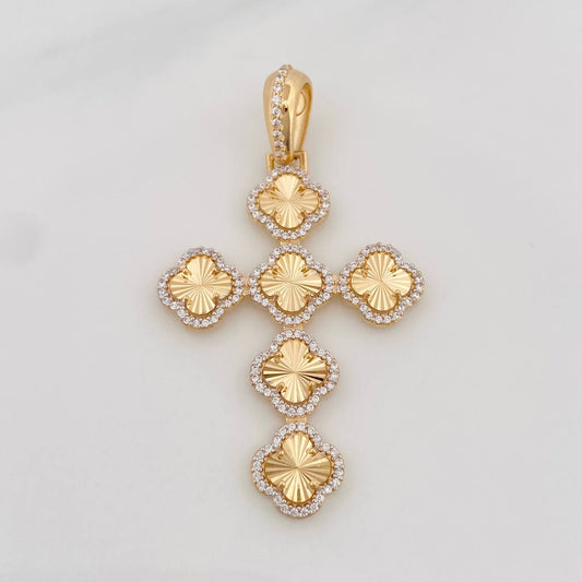 Dije Cruz Trébol 4.95g / 4.9cm Dos Oros Amarillo Blanco 18K