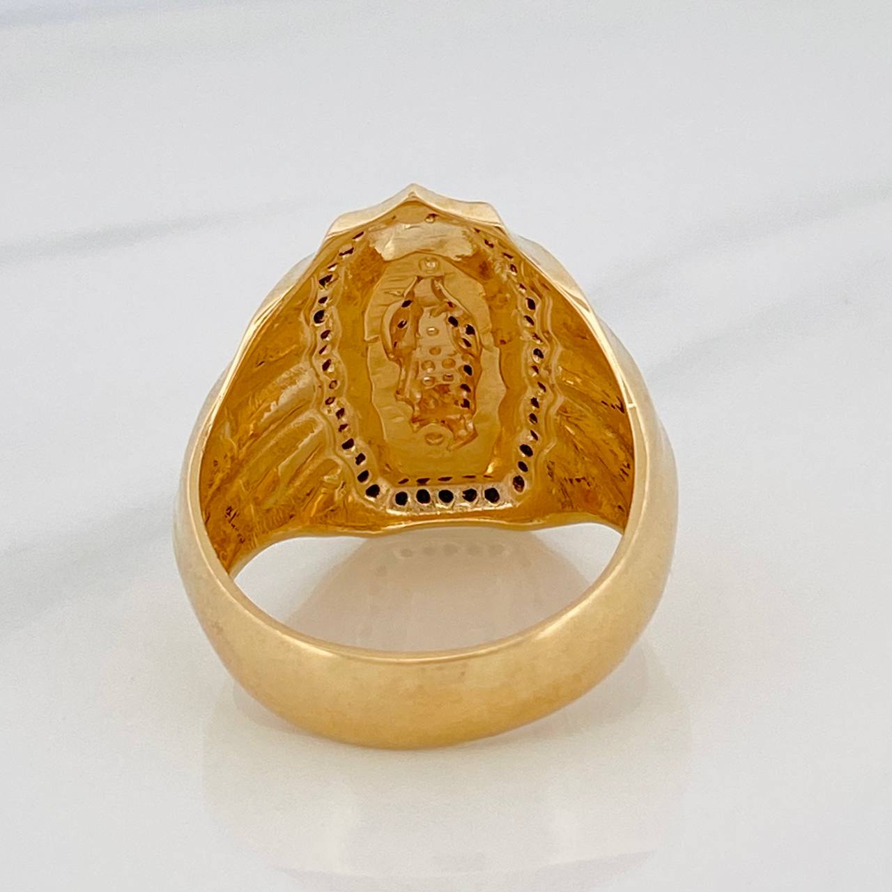 Anillo Virgen Guadalupe 10.75g / T10 3/4 Dos Oros Negro Amarillo 18K
