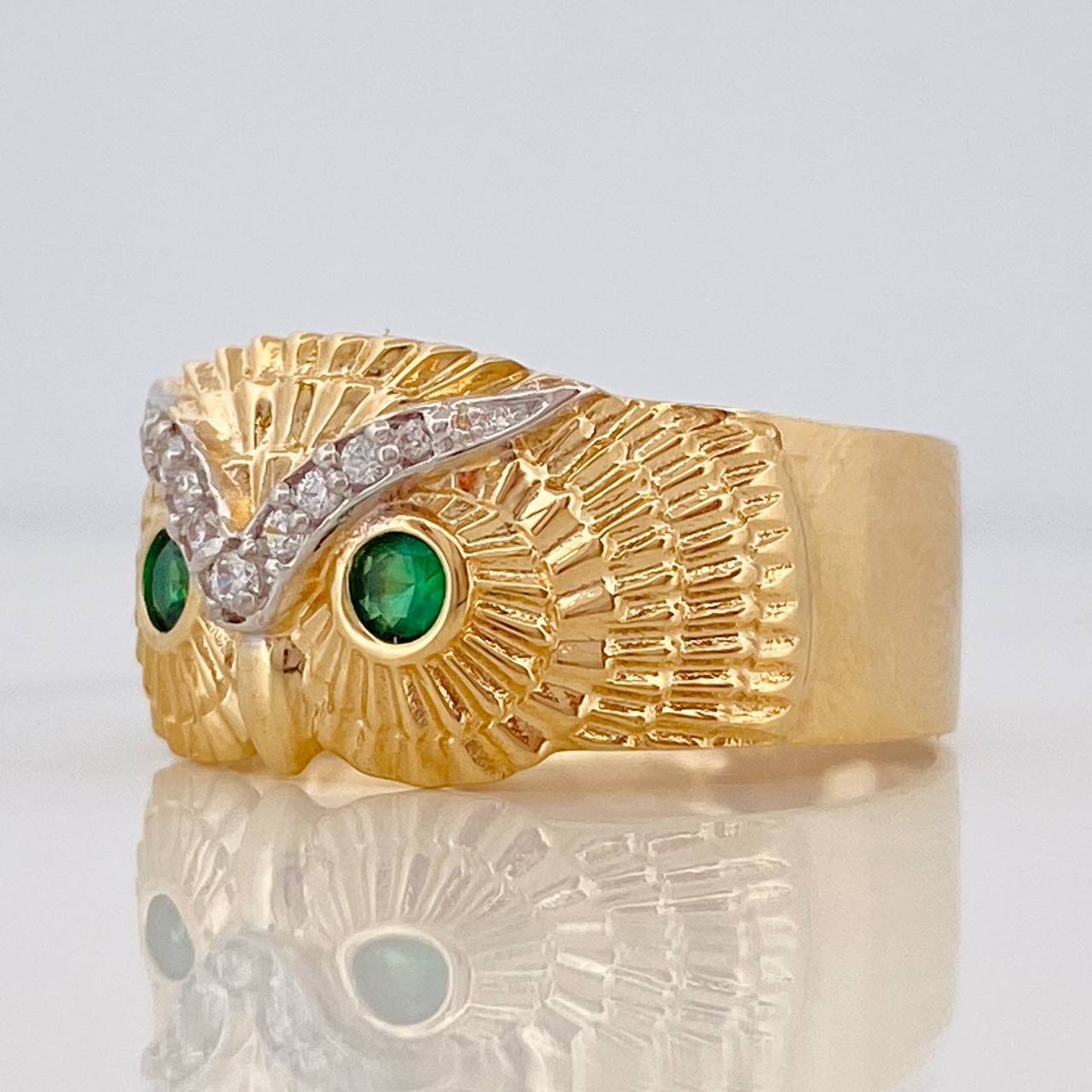 Anillo Búho 5.25g / T8 3/4 Dos Oros Amarillo Blanco 18K