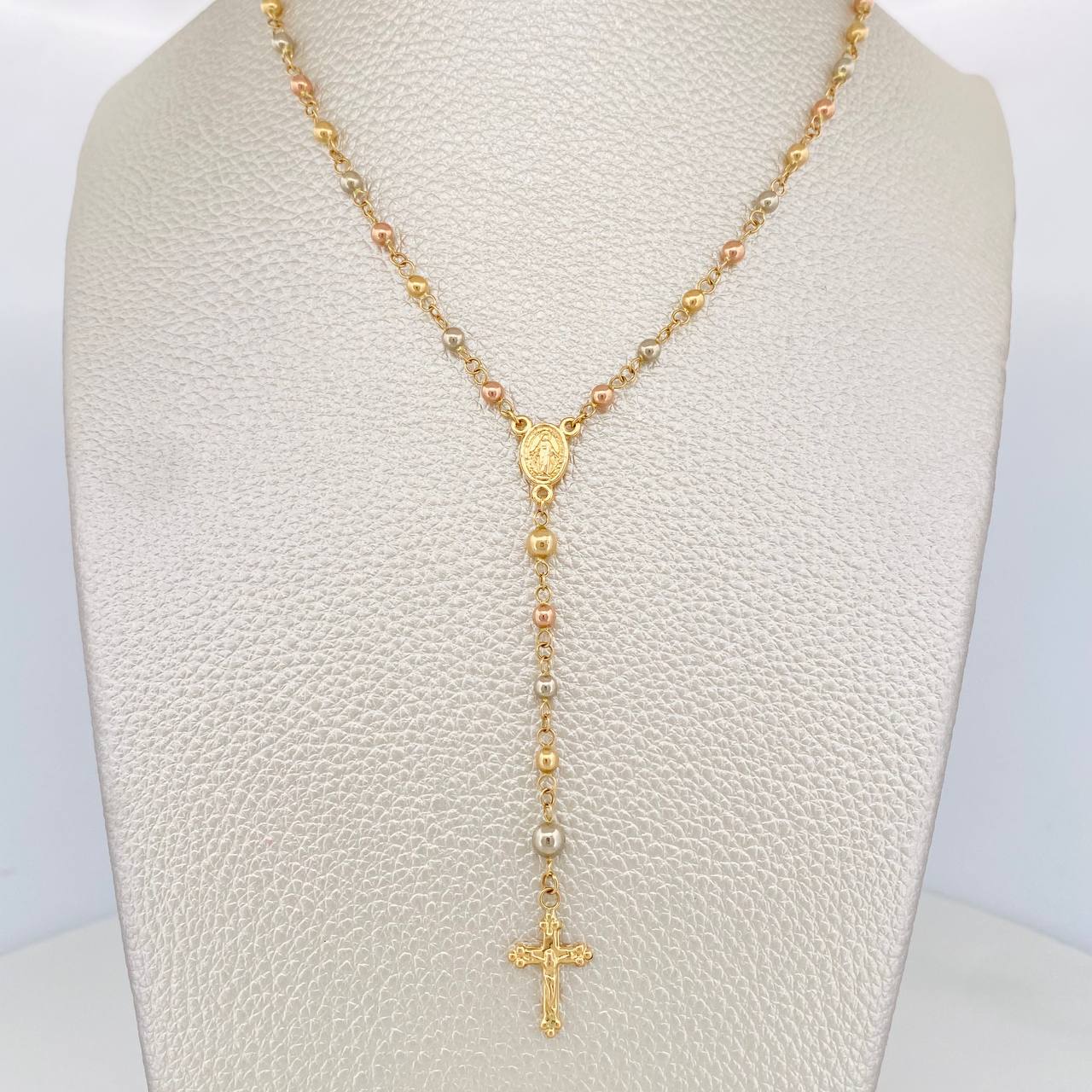 Rosario Virgen Milagrosa Cruz Cristo 6.1g / 48.5cm / 3mm - 4mm Tres Oros 18K
