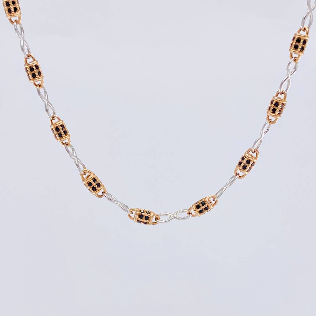 Cadena Rustica Infinito Barril 19.2g / 65.2cm / 3.4mm Dos Oros Blanco Rosa 18K