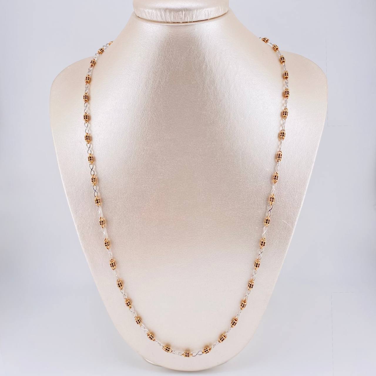 Cadena Rustica Infinito Barril 19.2g / 65.2cm / 3.4mm Dos Oros Blanco Rosa 18K