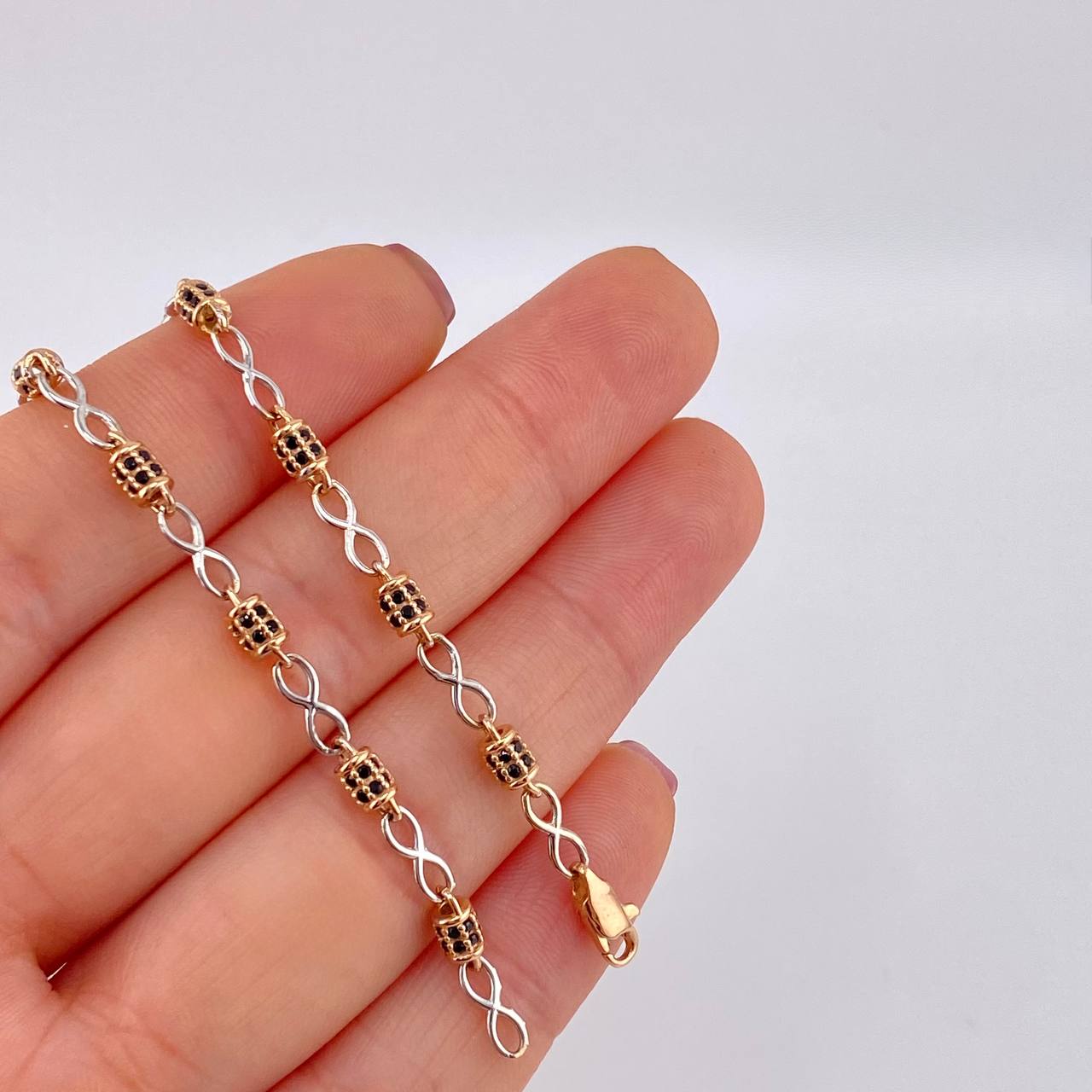 Cadena Rustica Infinito Barril 19.2g / 65.2cm / 3.4mm Dos Oros Blanco Rosa 18K