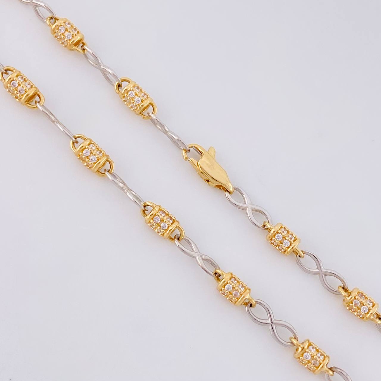 Cadena Rustica Infinito Barril 20g / 65.8cm / 3.4mm Dos Oros Amarillo Blanco 18K