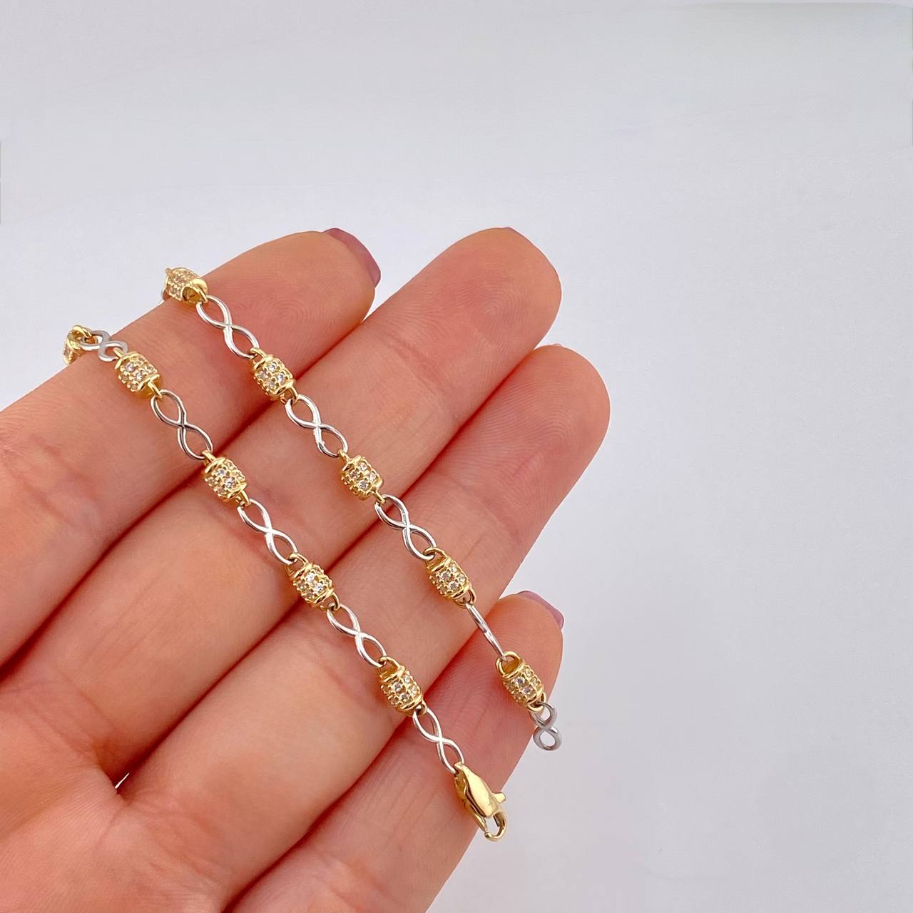 Cadena Rustica Infinito Barril 20g / 65.8cm / 3.4mm Dos Oros Amarillo Blanco 18K