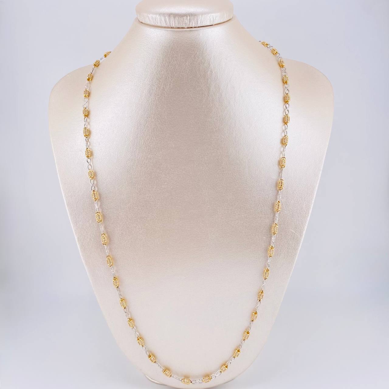 Cadena Rustica Infinito Barril 20g / 65.8cm / 3.4mm Dos Oros Amarillo Blanco 18K