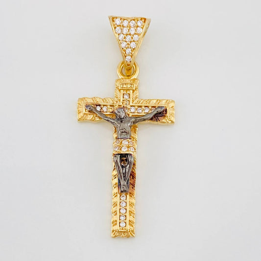 Dije Cruz Cristo Milagroso de Buga 3.8g / 3.8cm Dos Oros Negro Amarillo 18K