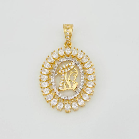 Dije Virgen Maria 3.3g / 3.2cm Dos Oros Amarillo Blanco 18K