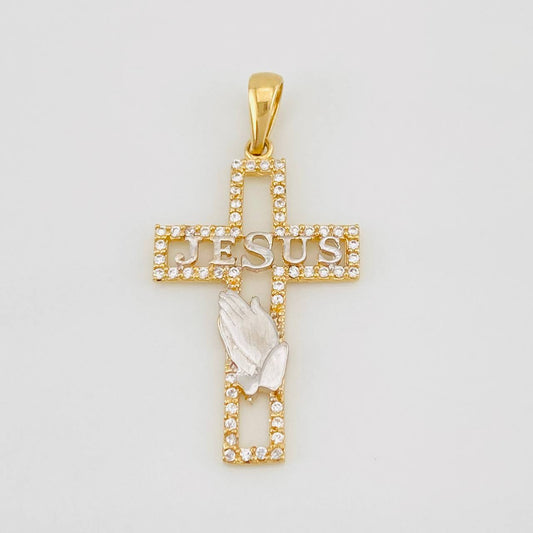 Dije Cruz Jesús 2.25g / 3.6cm Dos Oros Amarillo Blanco 18K