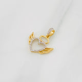 Dije Corazón Alas 1.45g / 2cm Dos Oros Amarillo Blanco 18K