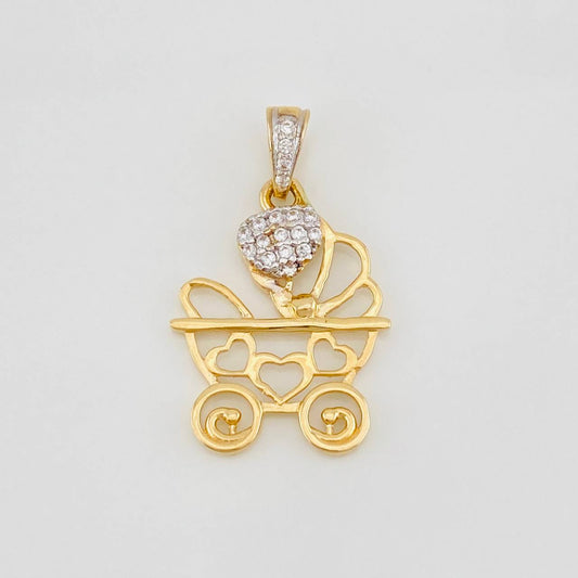 Dije Silueta Coche Corazones 1.65g / 2.5cm Dos Oros Amarillo Blanco 18K
