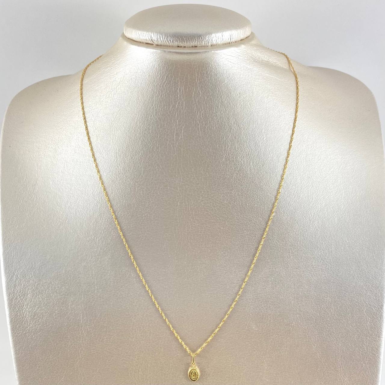 Cadena Singapur 1.1gr / 50cm / 1mm + Dije Virgen Milagrosa 0.25gr / 1.3cm Oro Amarillo