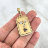 Dije Placa San Miguel Arcángel 11.45gr / 4.6cm Circones Blancos Tres Oros *
