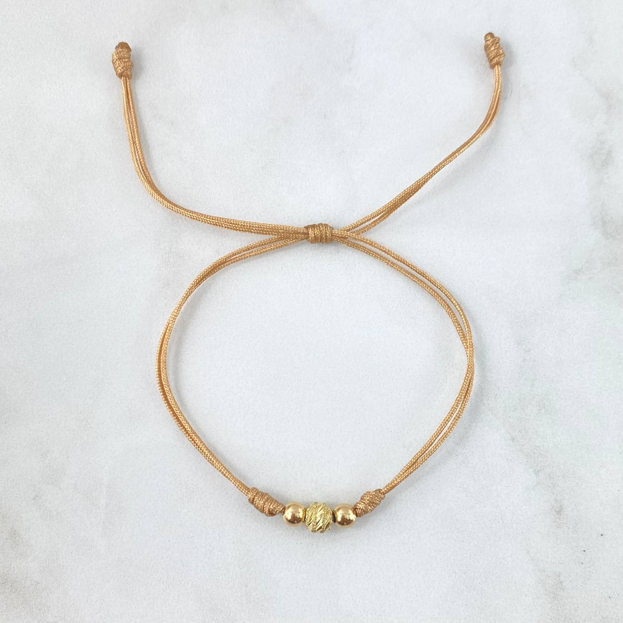 Pulsera Caqui Triada 0.45gr / 5mm-3mm Bolas Lisas Satinadas 3 und Oro Amarillo ©