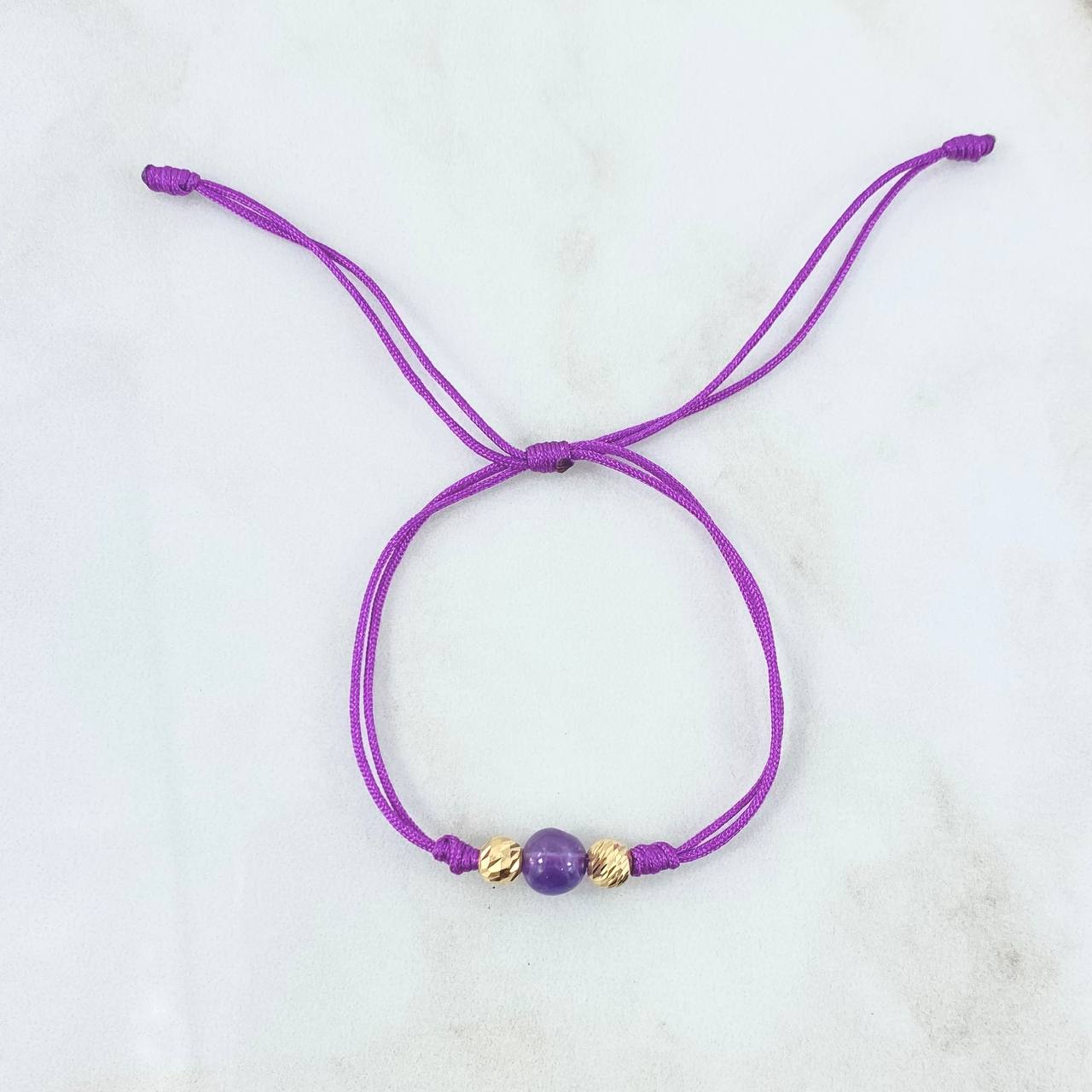 Pulsera Morada Bola Deseos 0.45gr / 5mm Bolas Diamantadas 2 und Oro Amarillo ©
