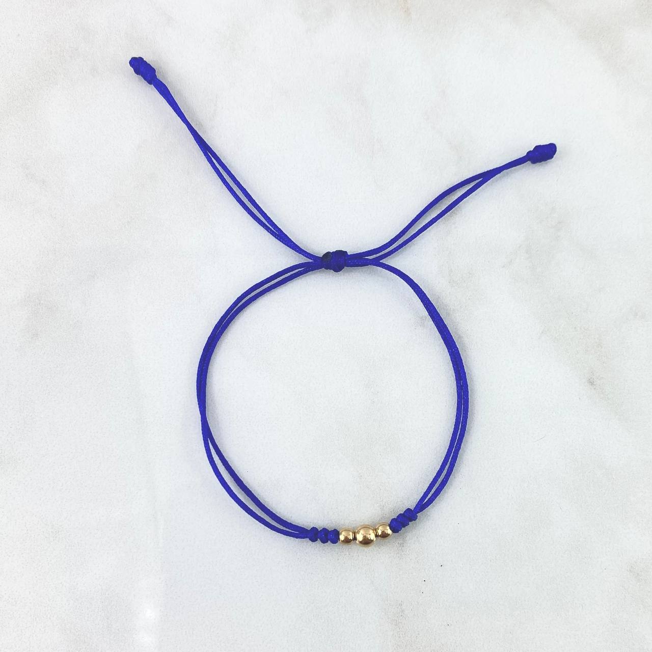 Pulsera Azul Trio Disimil 0.25gr / 4mm-3mm Bolas Lisas 3 und Oro Amarillo ©