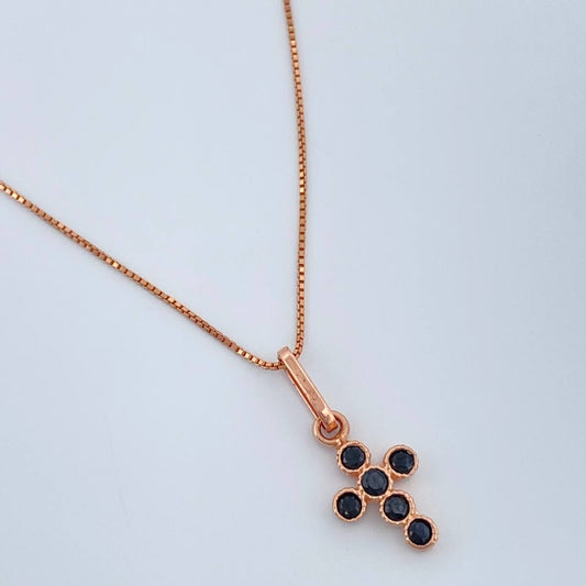 Set Cadena y Dije Veneciana + Cruz 1.7gr / 0.6mm Oro Rosa 18K (Oferta) &
