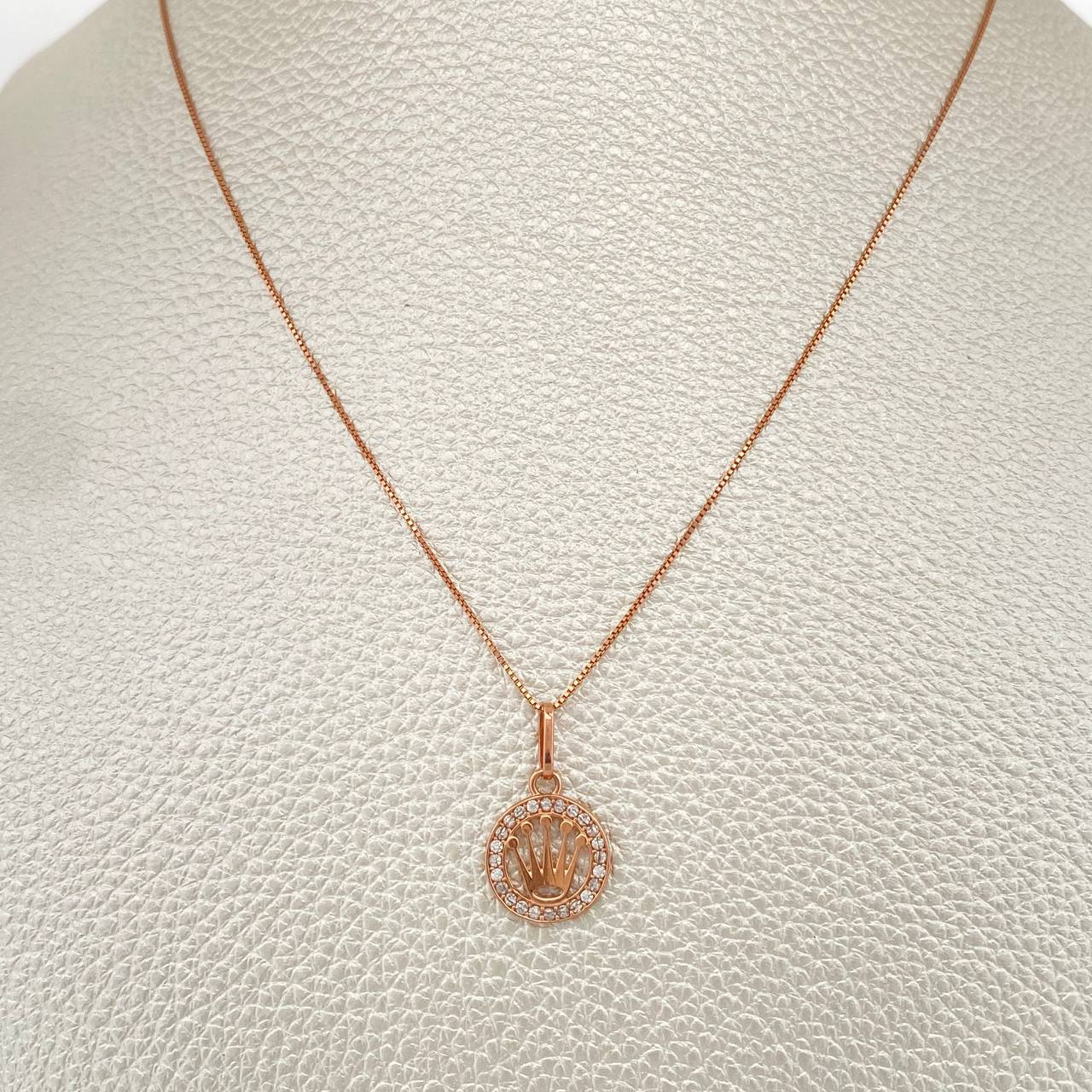 Set Cadena y Dije Veneciana + Corona  1.95gr / 0.6mm Oro Rosa 18K (Oferta) &