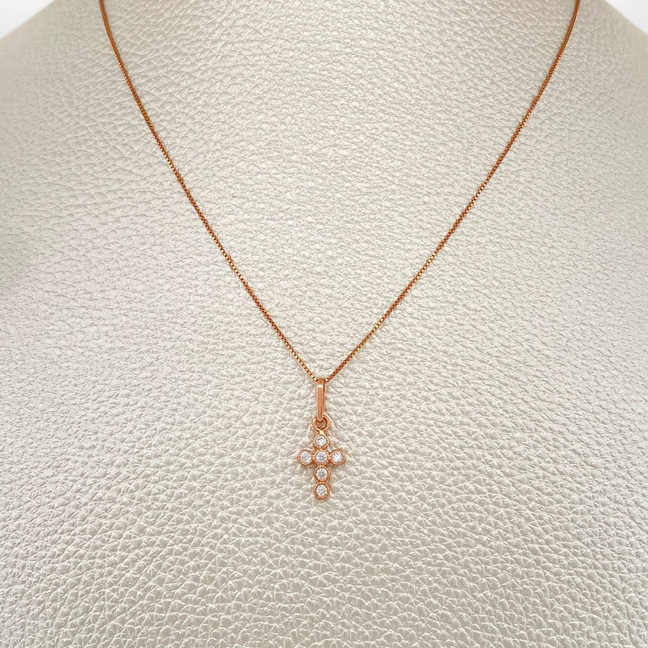 Set Cadena y Dije Veneciana + Cruz 1.8gr / 0.6mm Oro Rosa 18K (Oferta) &