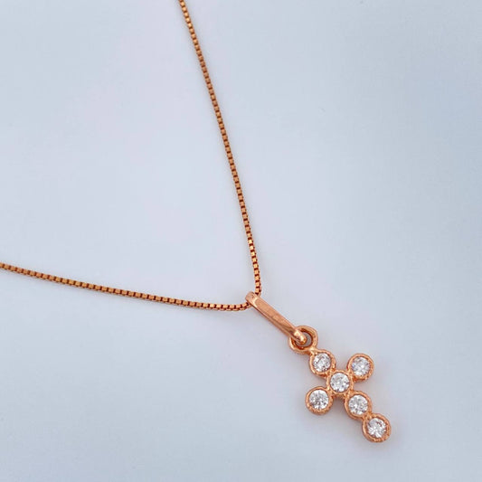 Set Cadena y Dije Veneciana + Cruz 1.8gr / 0.6mm Oro Rosa 18K (Oferta) &