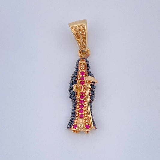 Dije Santa Muerte 2.7gr / 3cm / Dos Oros Negro Amarillo 18K &