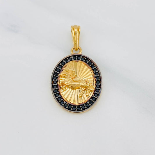 Dije Caballo 2.45g / 2.5cm Dos Oros Negro Amarillo 18K