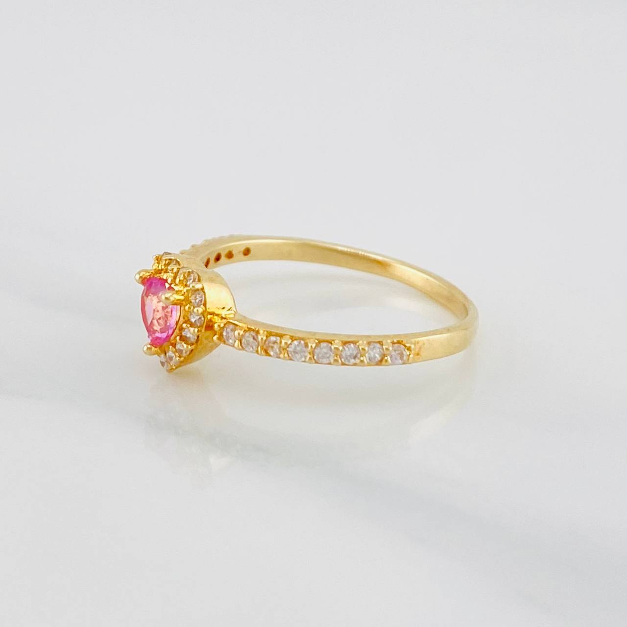 Anillo Halo Corazón 2g / T7 Oro Amarillo 18K