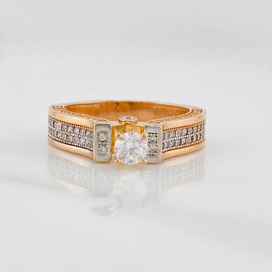 Anillo Solitario Puente 4.85g / T7 Dos Oros Blanco Rosa 18K