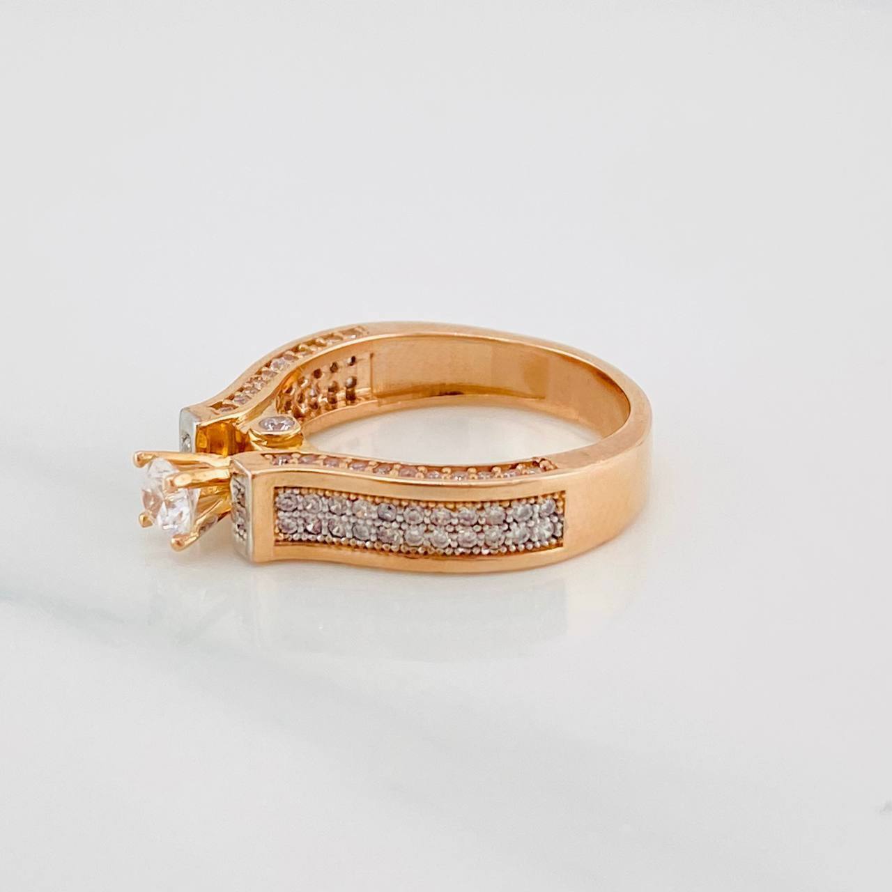 Anillo Solitario Puente 4.85g / T7 Dos Oros Blanco Rosa 18K