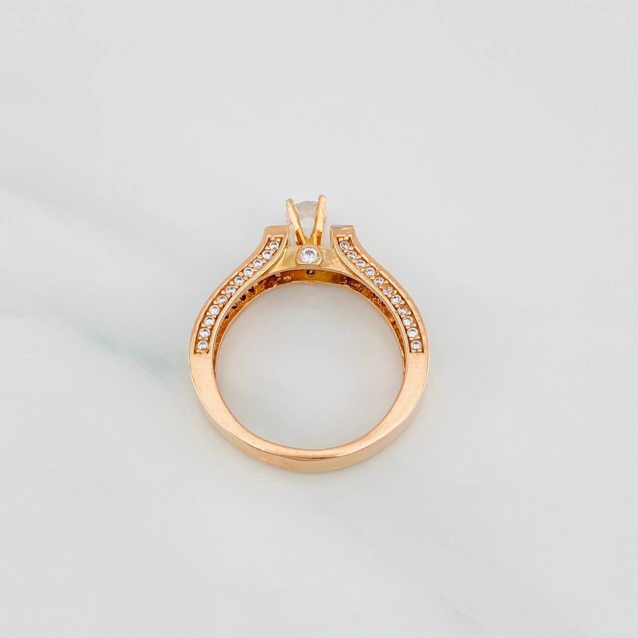 Anillo Solitario Puente 4.85g / T7 Dos Oros Blanco Rosa 18K