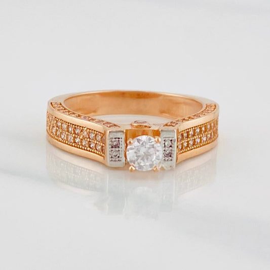 Anillo Solitario Puente 4.8g / T7 1/4 Dos Oros Blanco Rosa 18K