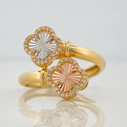 Anillo Trebol 3.45g / T7 3/4 Tres Oros 18K