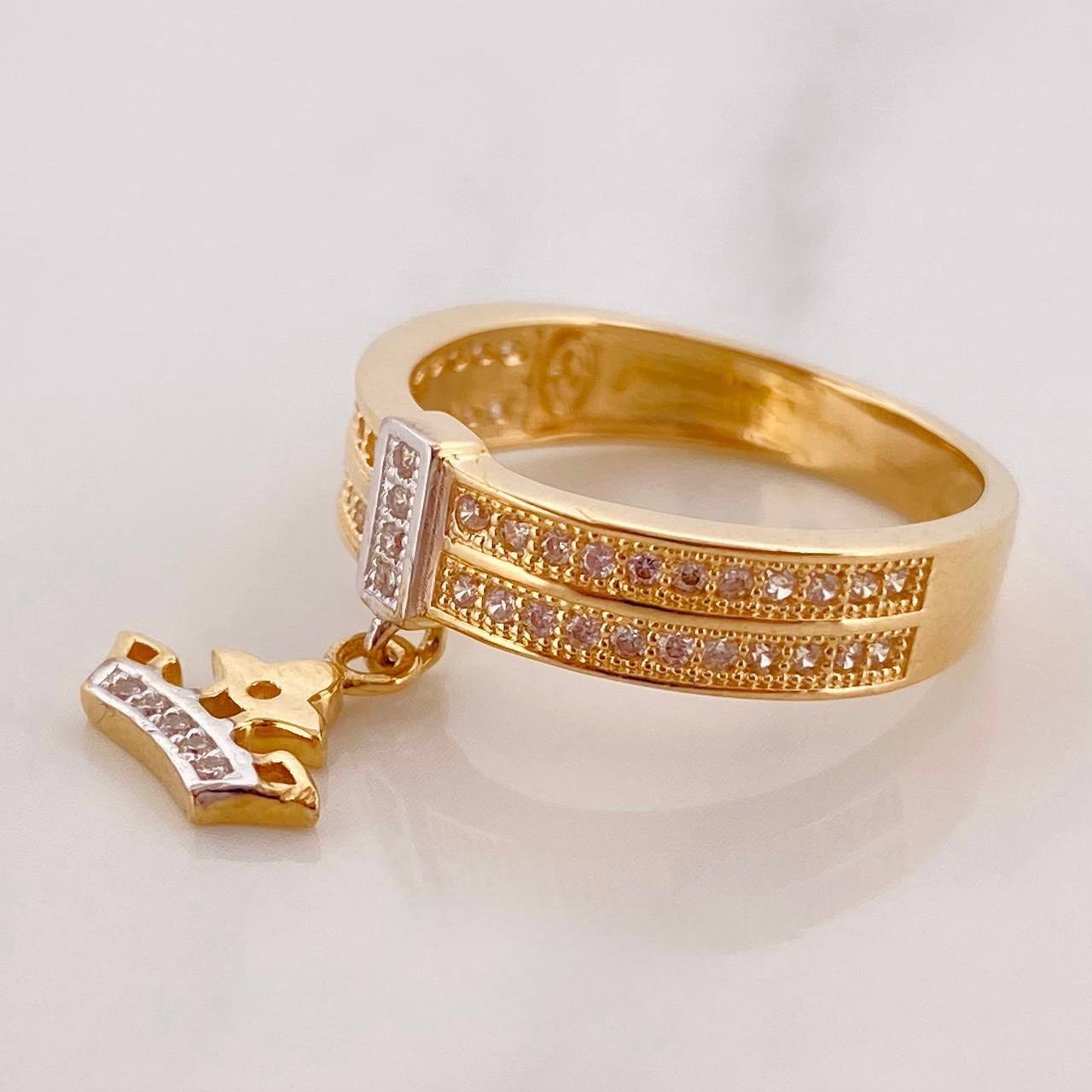 Anillo Corona 3.9g / T5 3/4 Dos Oros Amarillo Blanco 18K
