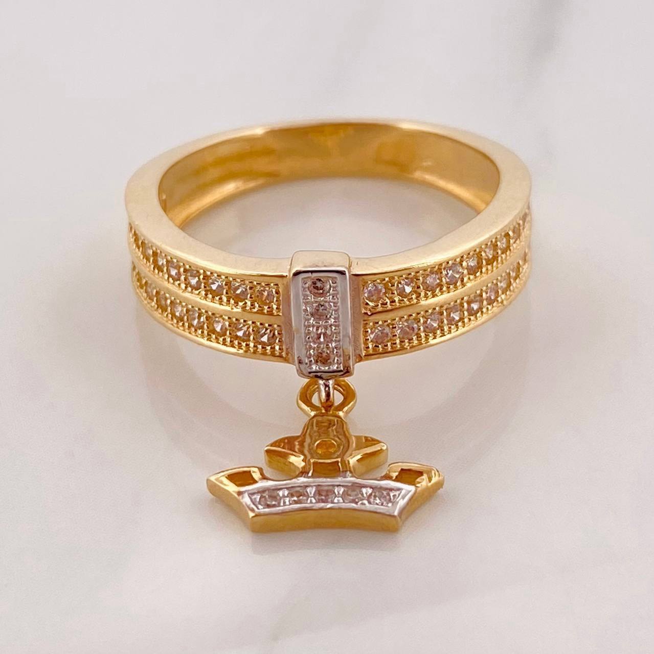 Anillo Corona 3.9g / T5 3/4 Dos Oros Amarillo Blanco 18K