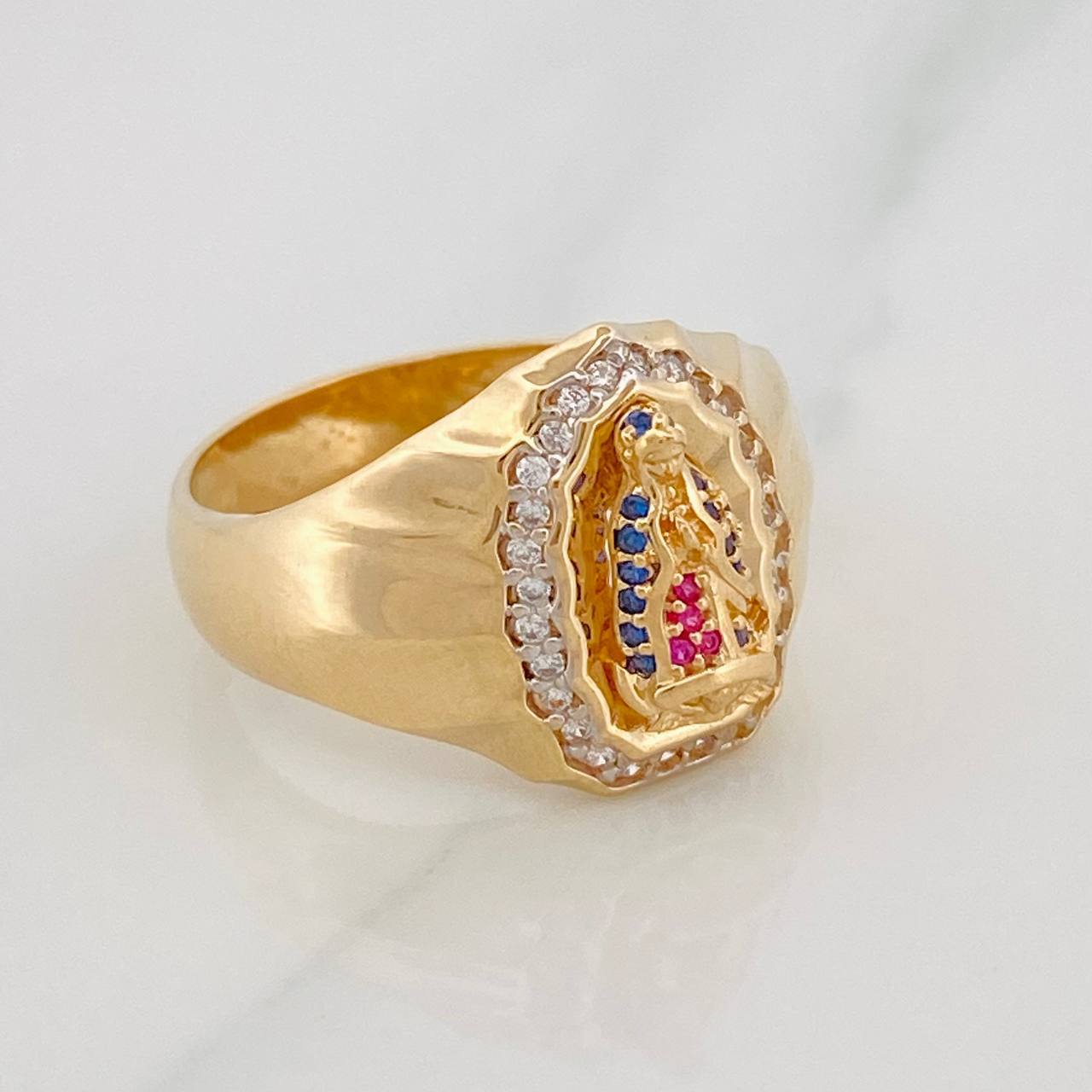 Anillo Virgen de Guadalupe 4.7g / T7 1/2 Dos Oros Amarillo Blanco 18K