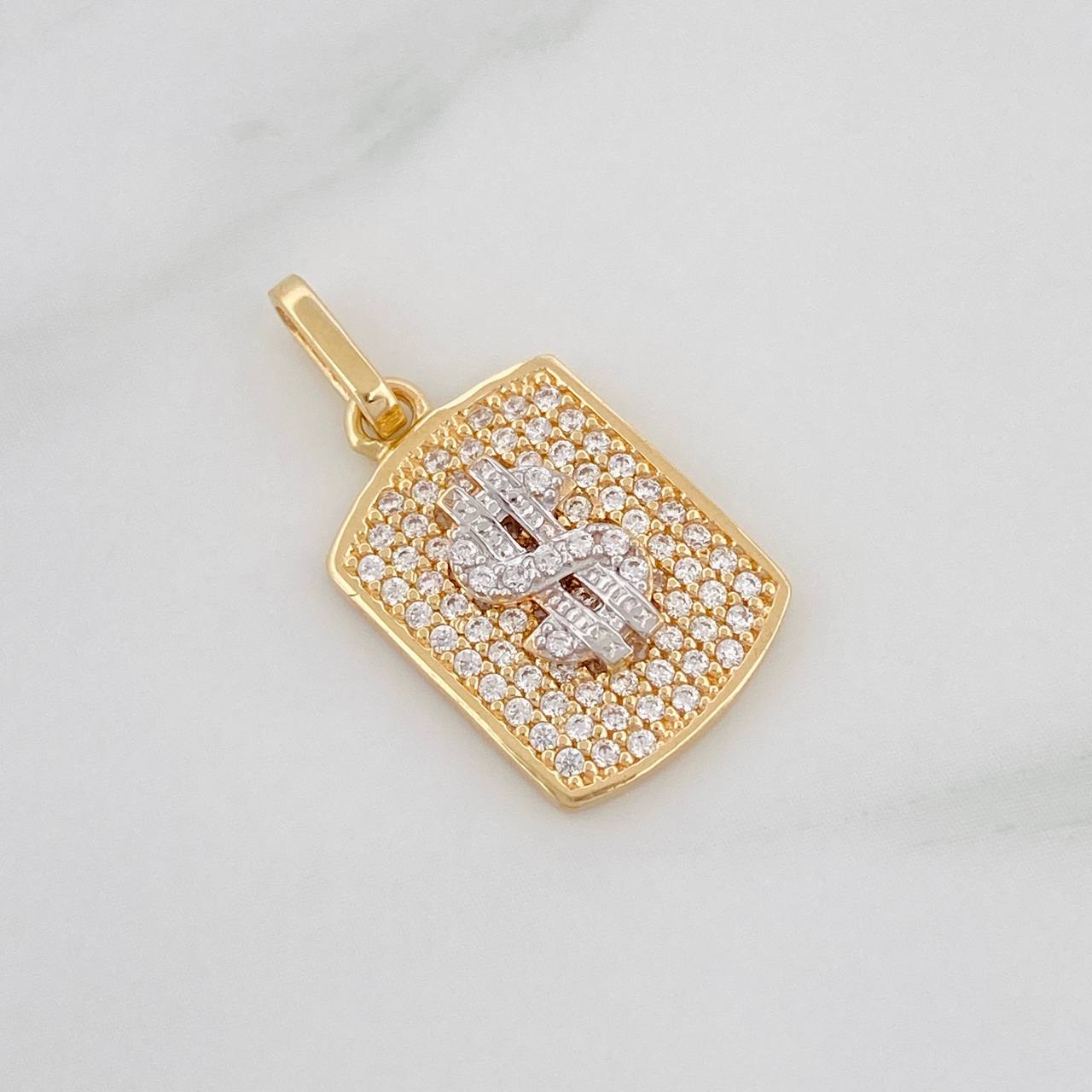 Dije Signo Peso 2.5g / 2.2cm Dos Oros Amarillo Blanco 18K