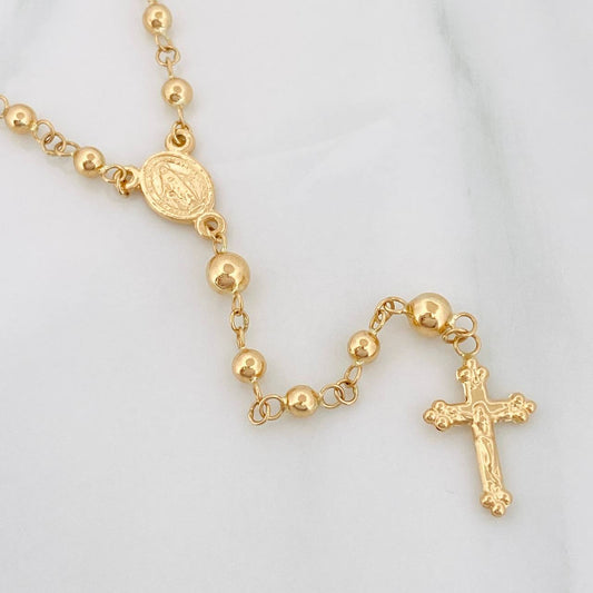 Rosario Virgen Milagrosa Cruz Cristo 6.25g / 50cm / 3mm Oro Amarillo 18K